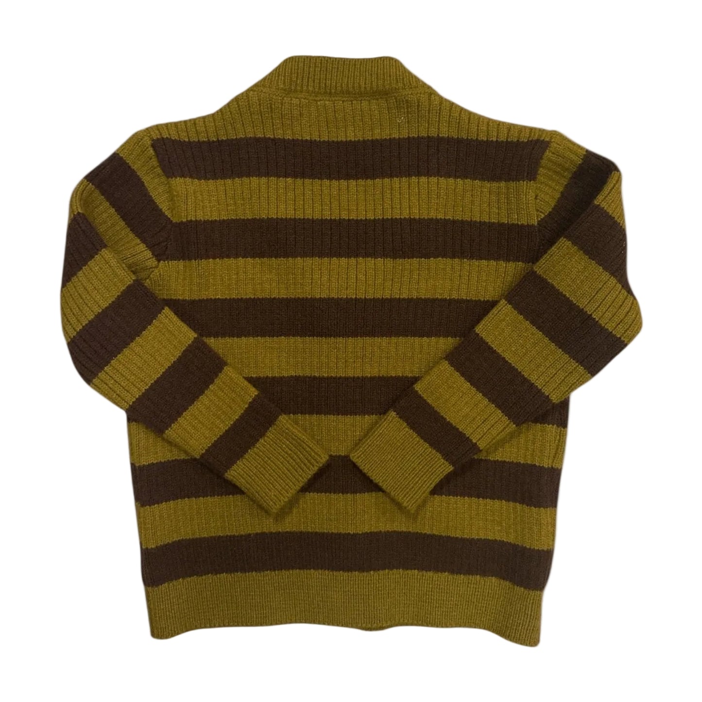 Children’s striped mock cardigan jumper with integrated turtle neck infill and drop shoulder fit by That’s Not Fair London
Back view