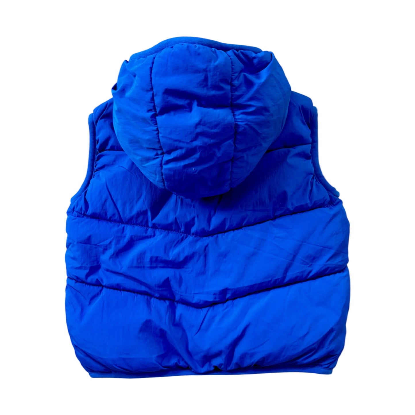 Back view of The Fitch Gilet showing horizontal quilting and hood shape