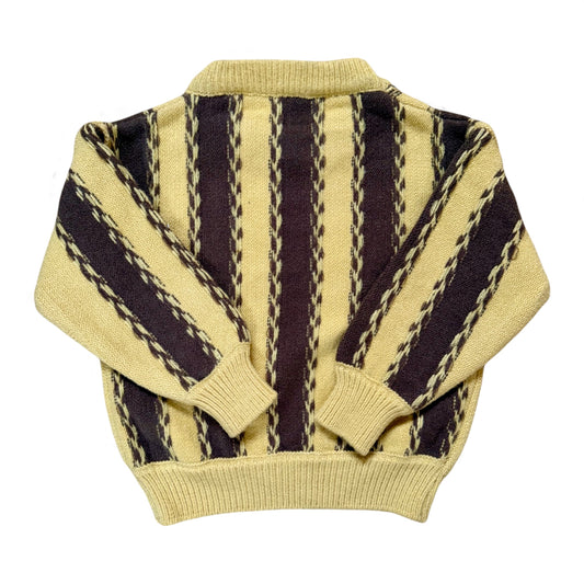 Back view of Daniel B Jumper showing vertical stripe knit and ribbed hem by That’s Not Fair London