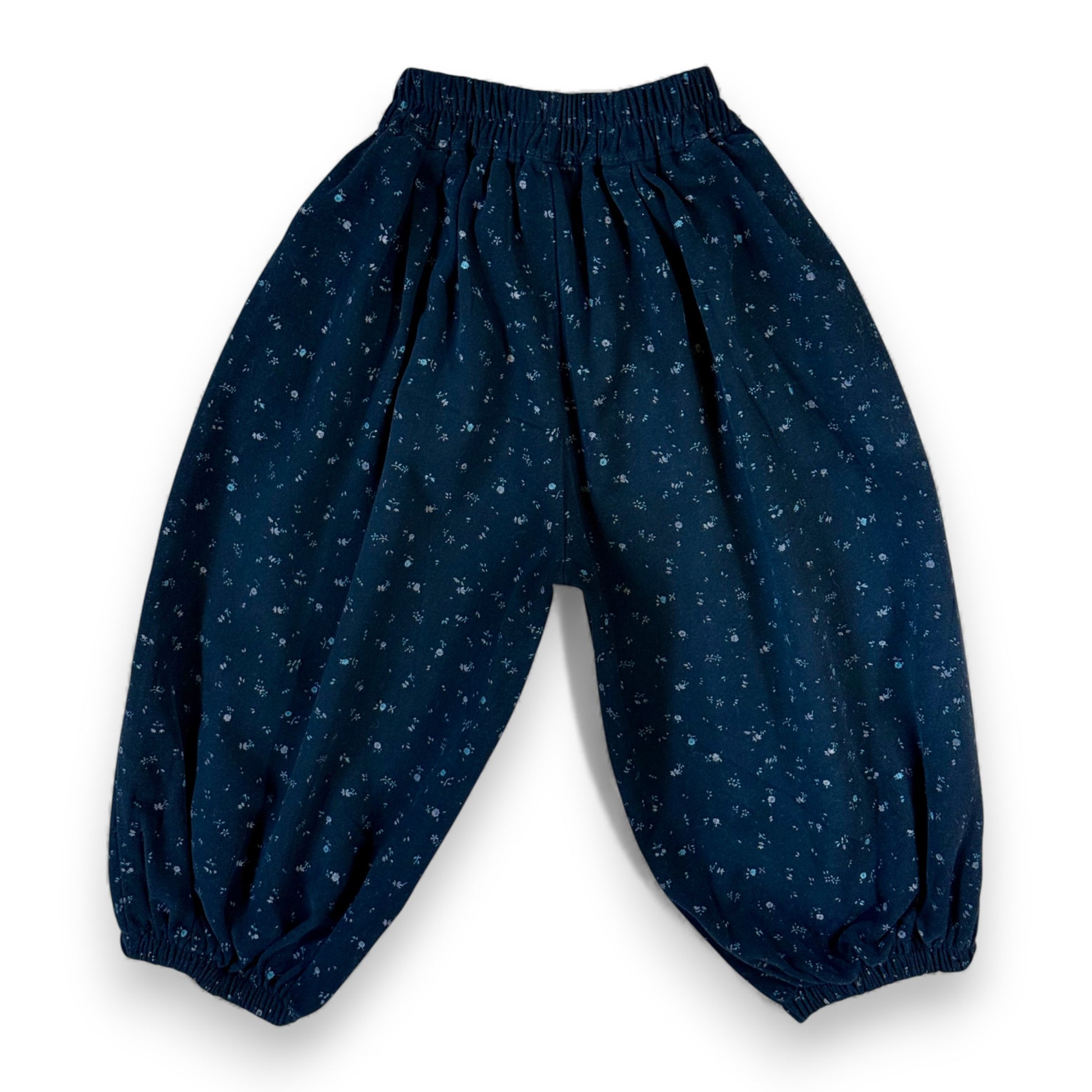 Marine blue children’s brushed cotton pataloons with balloon silhouette, elasticated cuffs and waistband by That’s Not Fair London