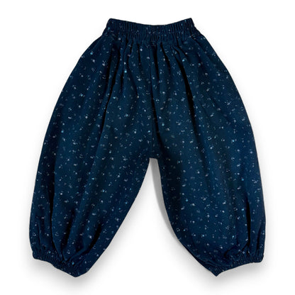 Marine blue children’s brushed cotton pataloons with balloon silhouette, elasticated cuffs and waistband by That’s Not Fair London