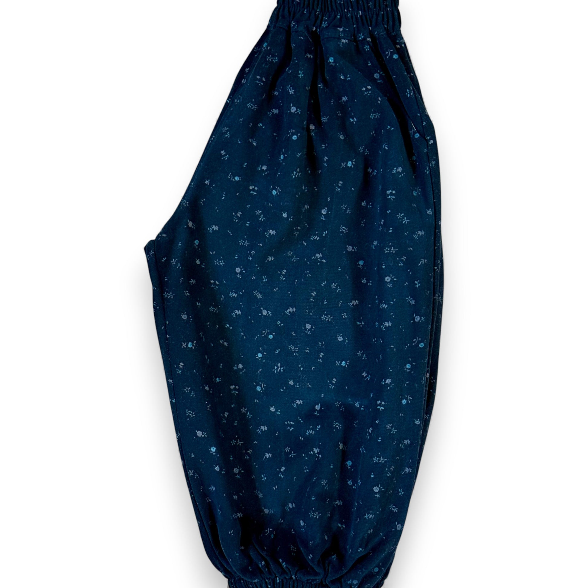 Marine blue children’s brushed cotton pataloons with balloon silhouette, elasticated cuffs and waistband by That’s Not Fair London