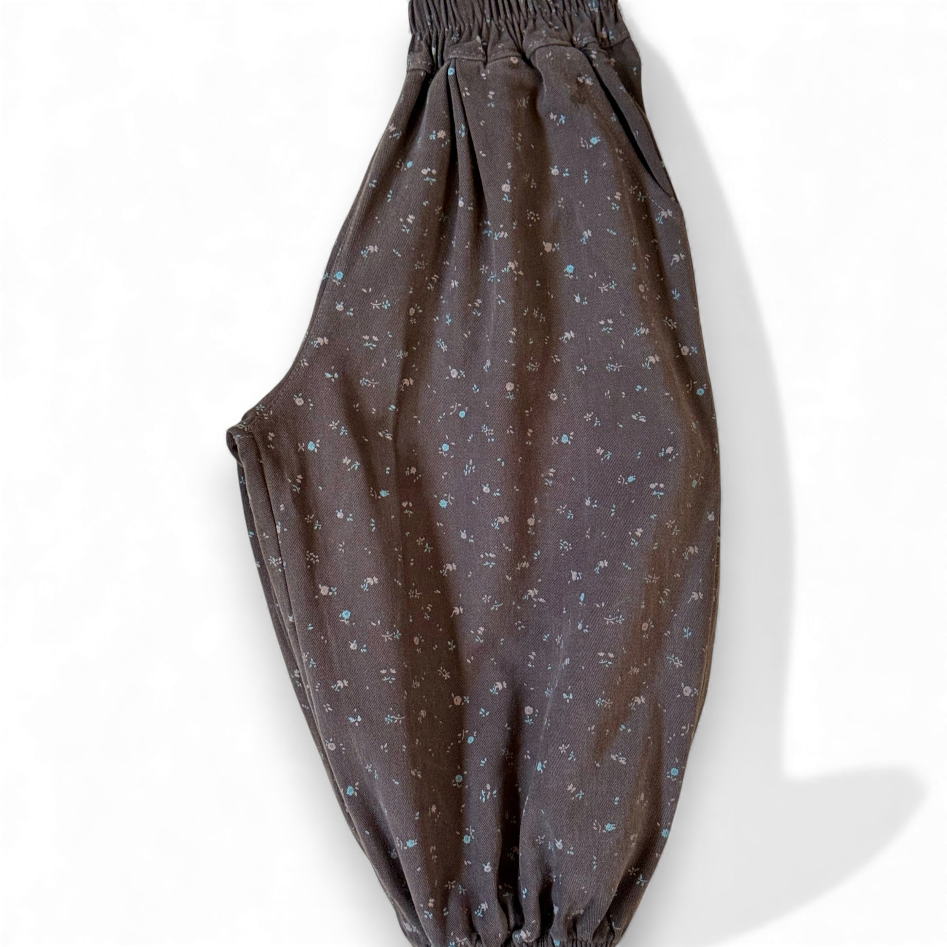 Brown children’s brushed cotton pataloons with balloon silhouette, elasticated cuffs and waistband by That’s Not Fair London