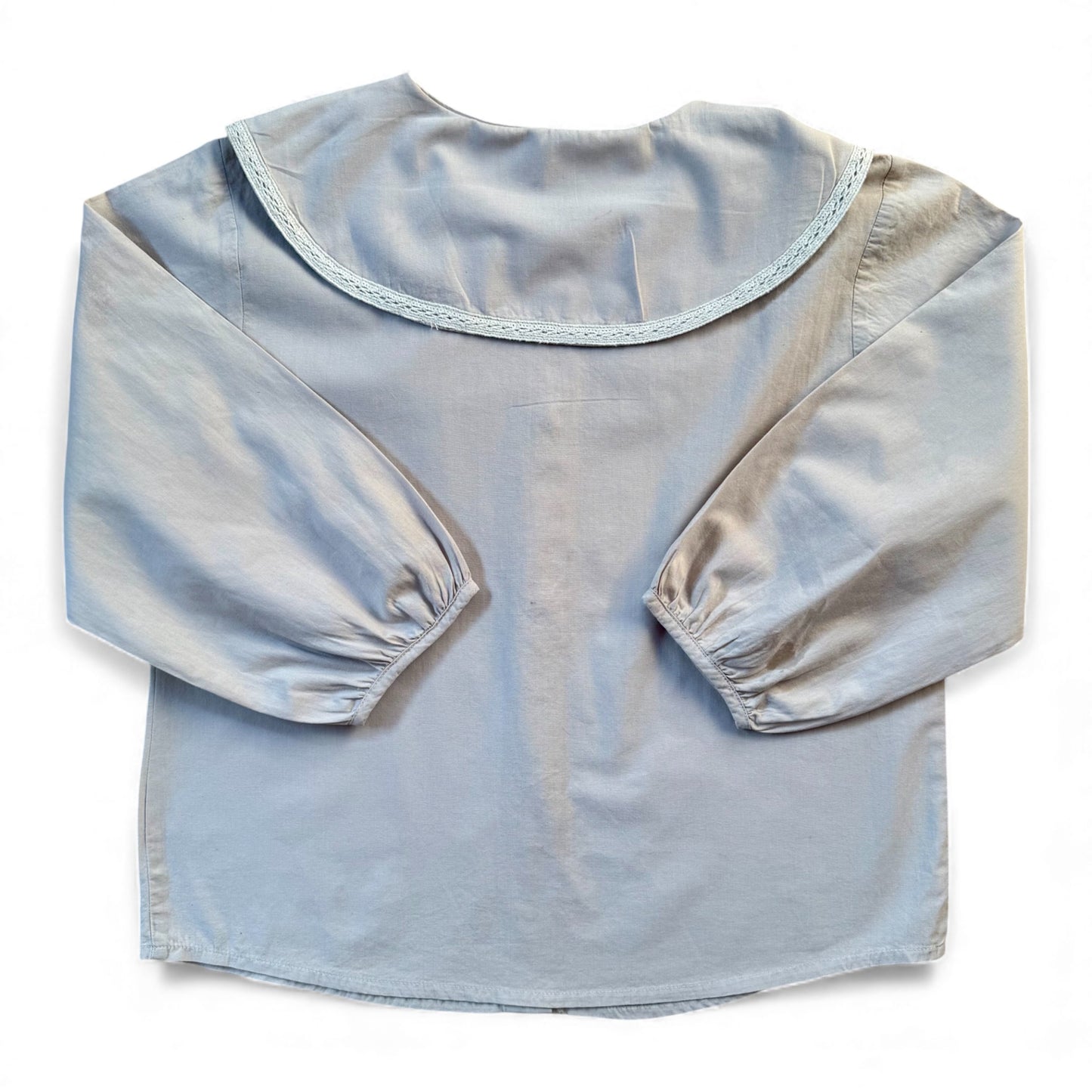 Bansara Shirt steel grey with oversized peter pan collar and lace trim