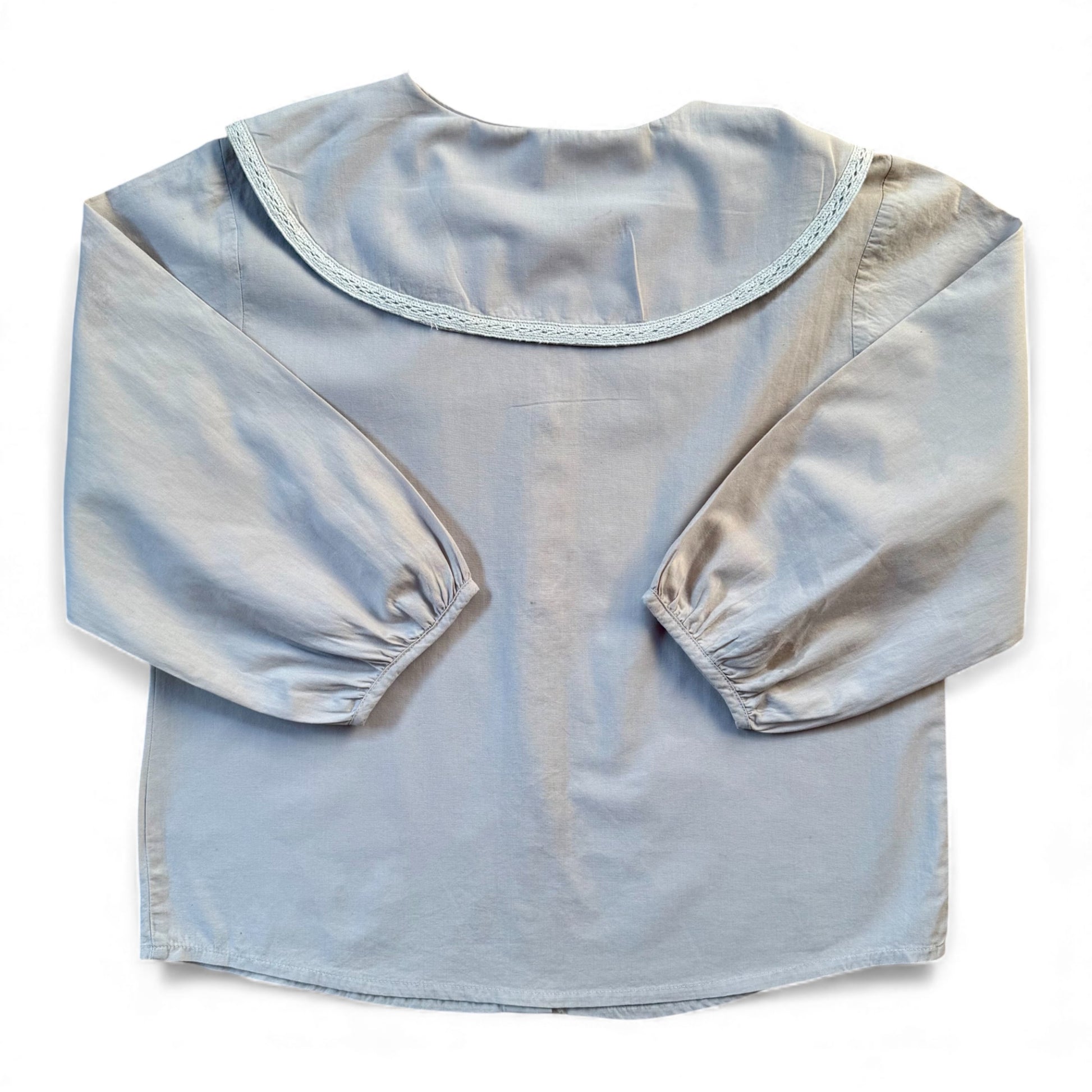 Bansara Shirt steel grey with oversized peter pan collar and lace trim