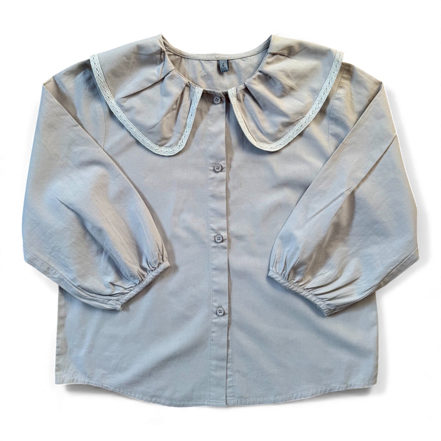 Bansara Shirt steel grey with oversized peter pan collar and lace trim