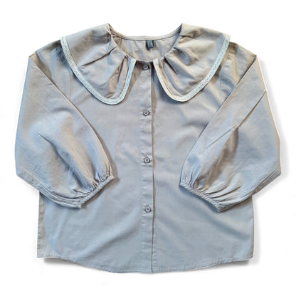Bansara Shirt steel grey with oversized peter pan collar and lace trim