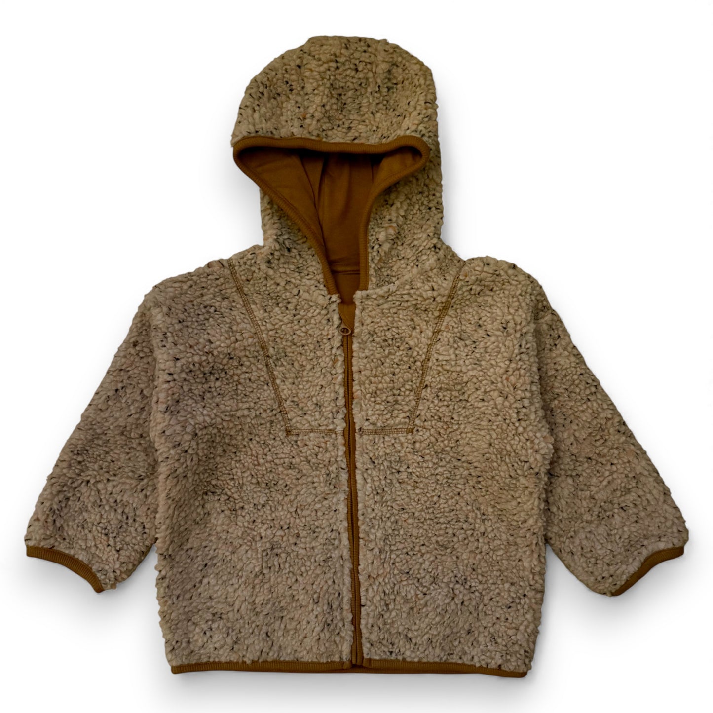 Bernie zip hoodie by That’s Not Fair London, teddy-textured children’s hoodie with cotton lining, zip-through front and shaped hood.
