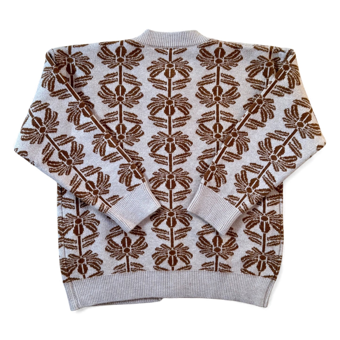 Bumper Cardigan back view with all-over motif