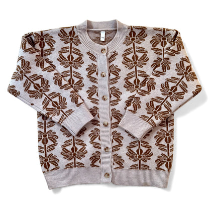 Bumper Cardigan detail showing ribbed neckline and buttons