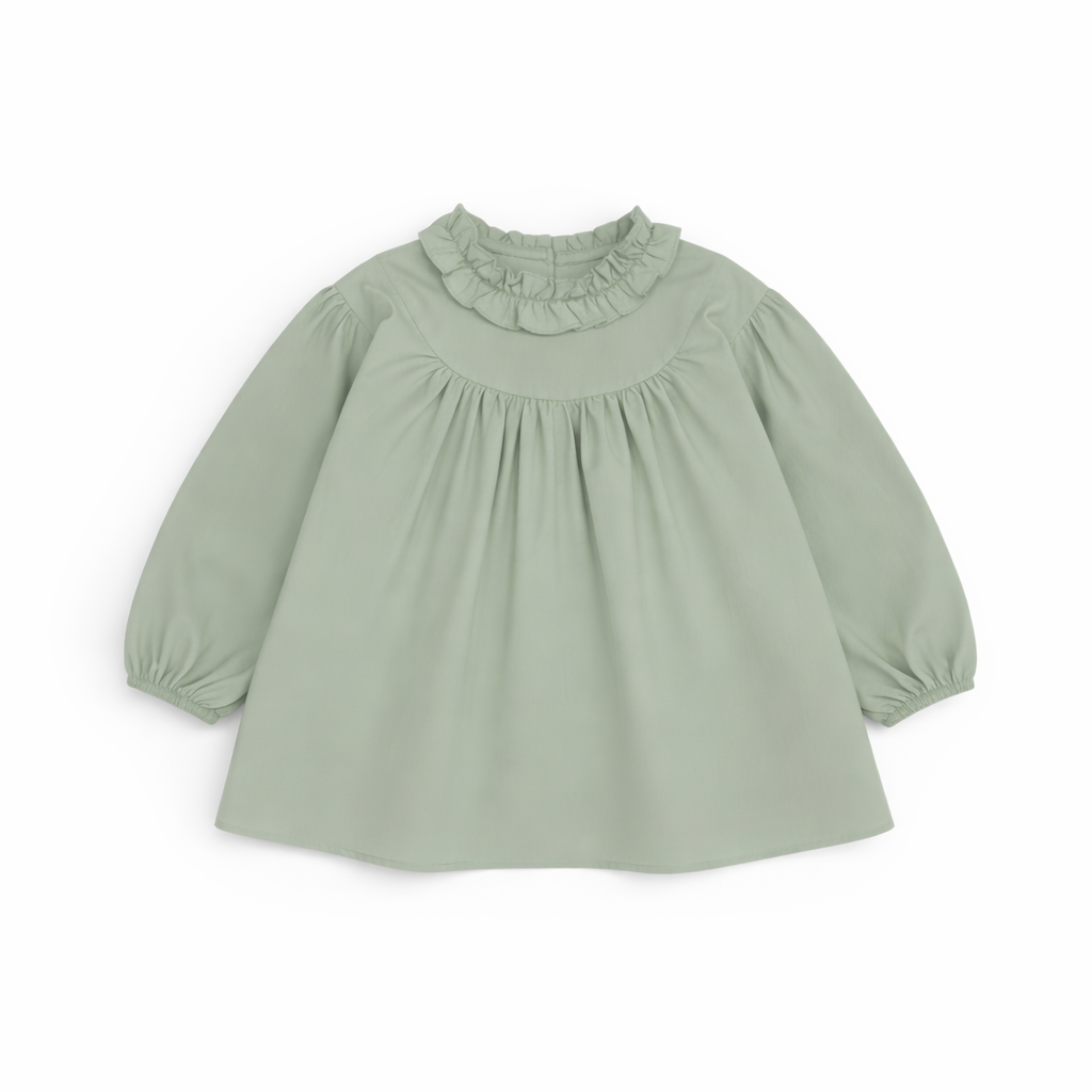 Riva Blouse with swing cut, frilled neckline and wide sleeves