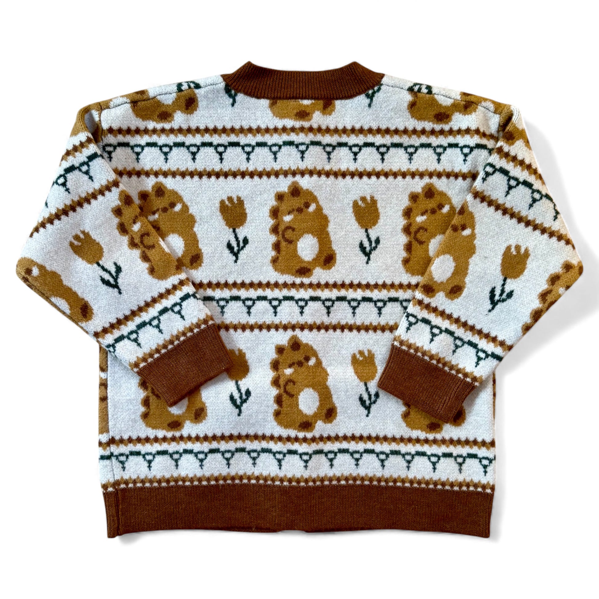 Deno Cardigan back view showing all-over pattern.