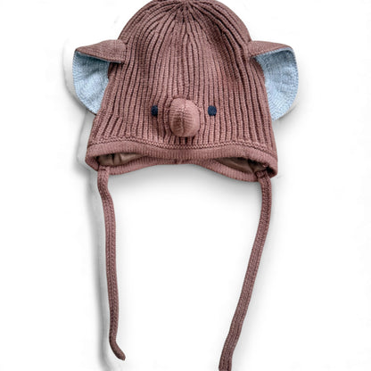 Ellie Hat by That’s Not Fair London, brown cotton-lined children’s hat with ear coverage and tie fastening