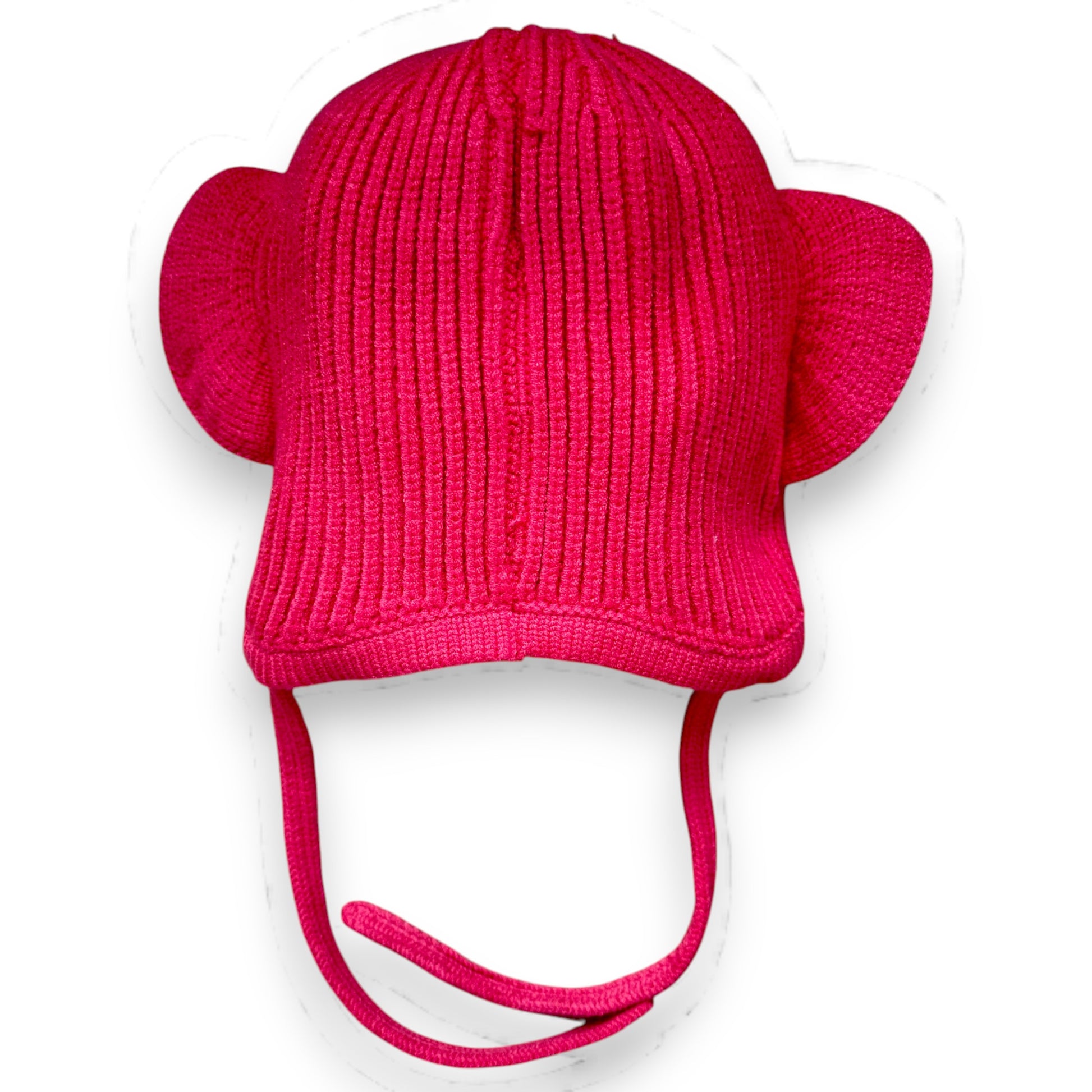 Back view of Ellie Hat in pink, cotton-lined children’s hat with ribbed knit finish