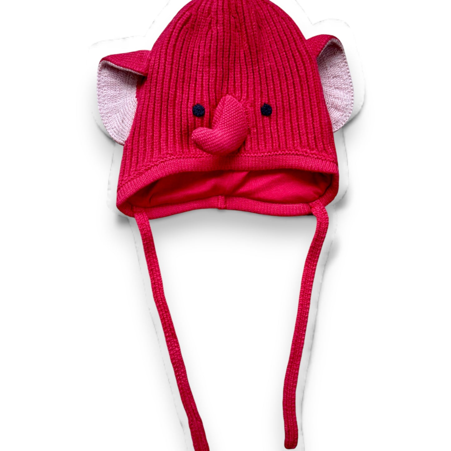 Ellie Hat by That’s Not Fair London, pink cotton-lined children’s hat with ear coverage and tie fastening