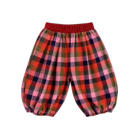 Hogg Pantaloon by That’s Not Fair London, knee-length children’s trousers with a generous gathered shape, elasticated waistband and gathered ankle cuffs.