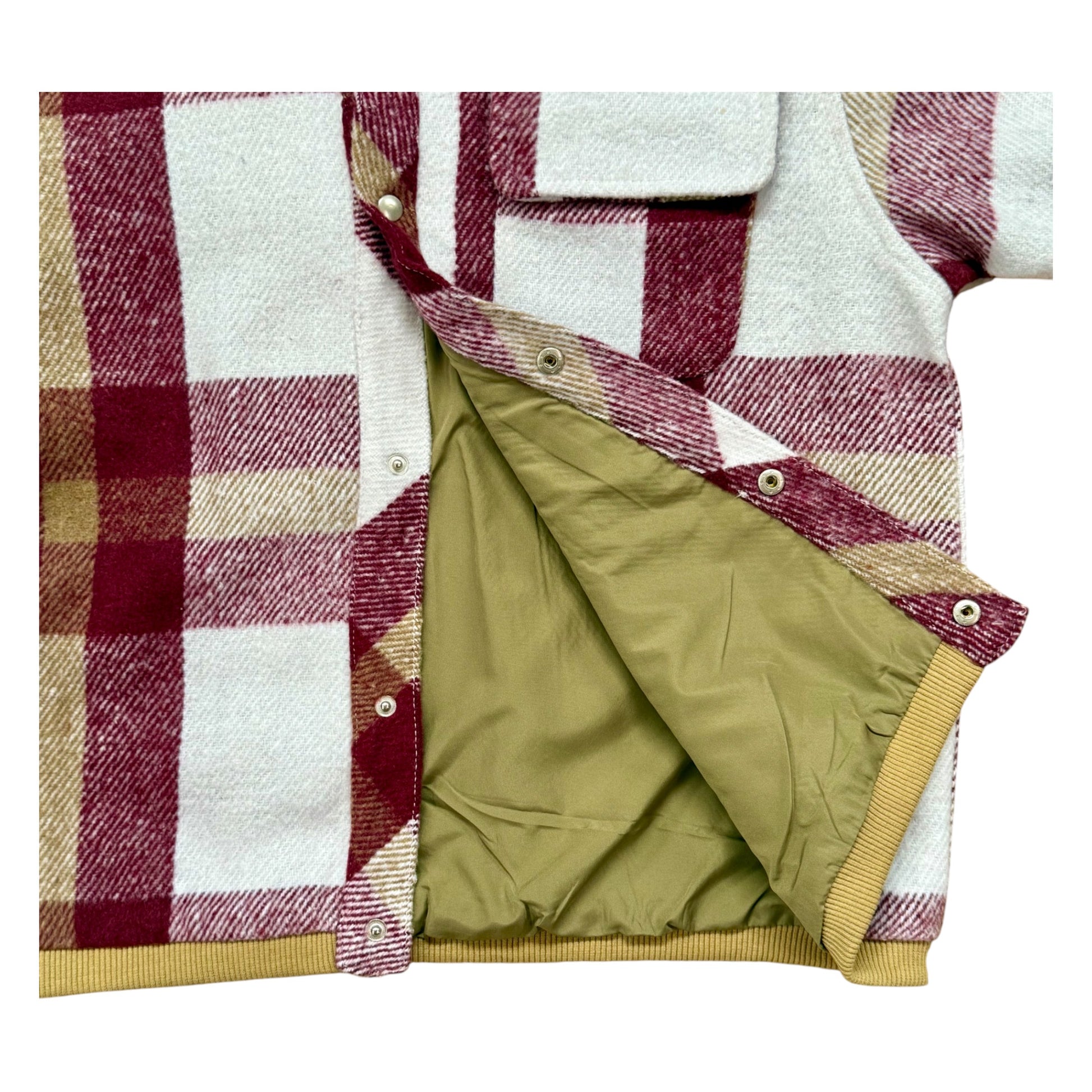 Checked wool-blend children’s shacket with ribbed cuffs, rounded collar and popper fastening. - Lining