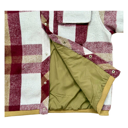 Checked wool-blend children’s shacket with ribbed cuffs, rounded collar and popper fastening. - Lining