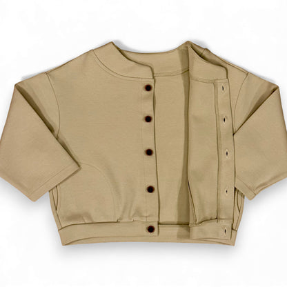 Folami Jacket — open front showing flat poppers and interior seam details