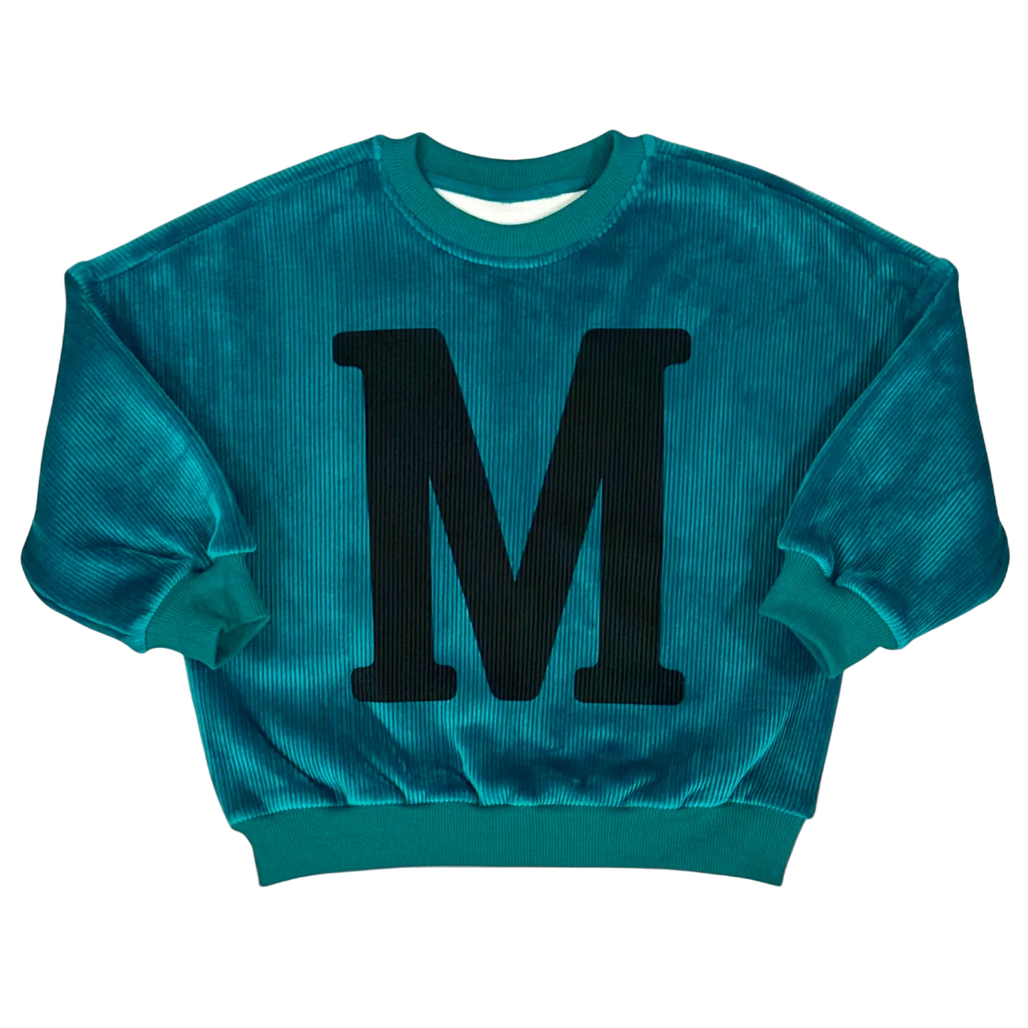Front view of the high-green Mario Jumper with bold Tuscan-style M across the chest.