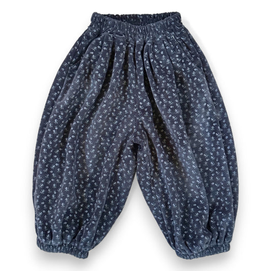 Navy floral needlecord children’s pantaloons with elastic waistband, slant pockets and lined balloon silhouette by That’s Not Fair London