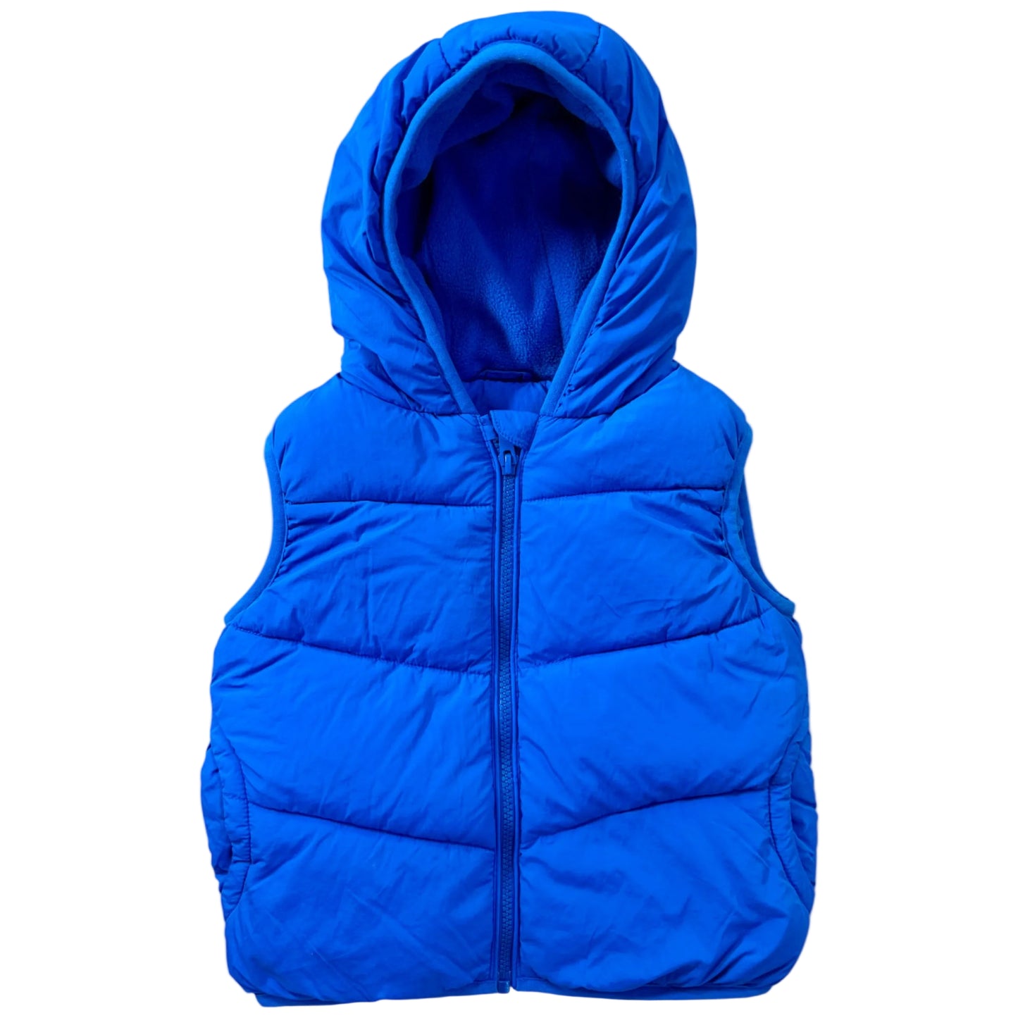 The Fitch Gilet padded blue children’s gilet with hood, front view