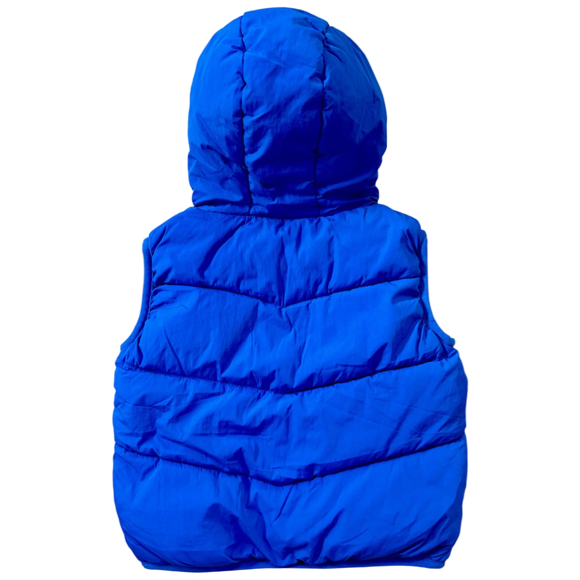 Back view of The Fitch Gilet showing horizontal quilting and hood shape