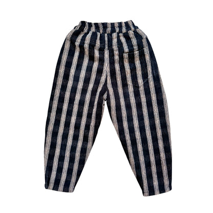 Back View - Mario Pants in striped velour cord with balloon silhouette and fleece lining by That’s Not Fair London