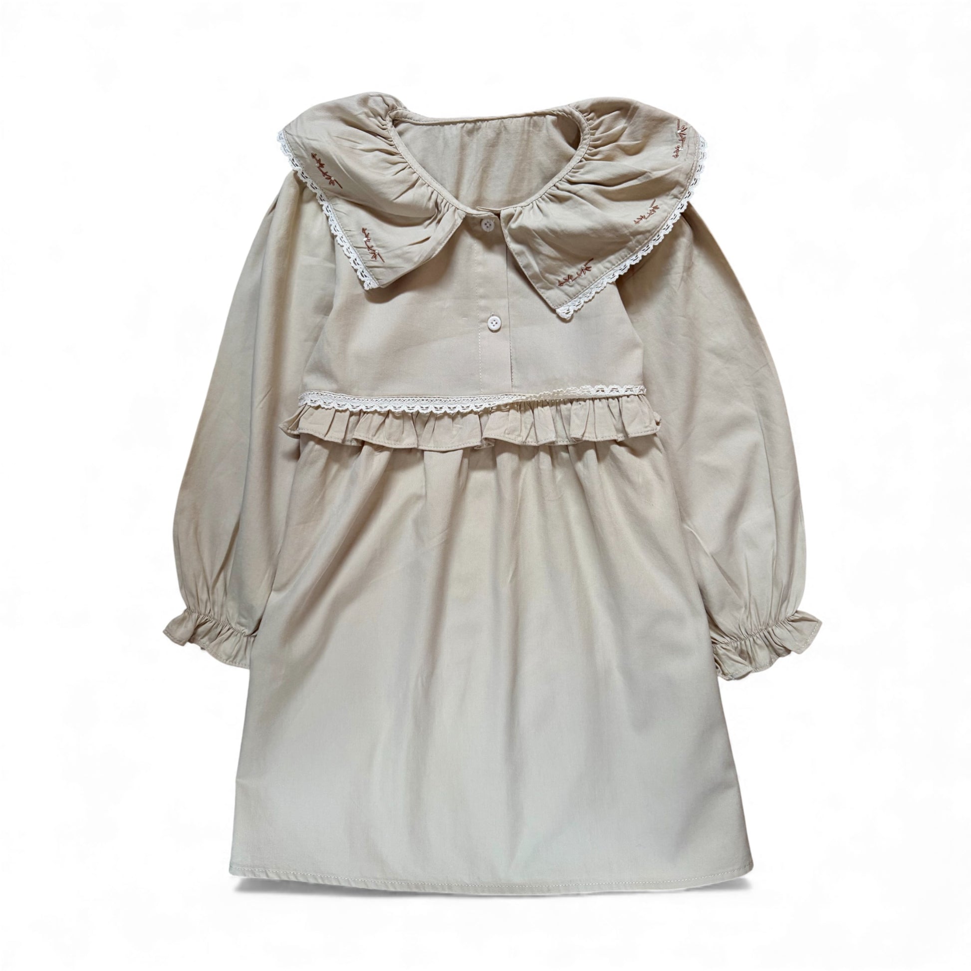 Constance Dress with embroidered Peter Pan collar and balloon sleeves by That’s Not Fair London