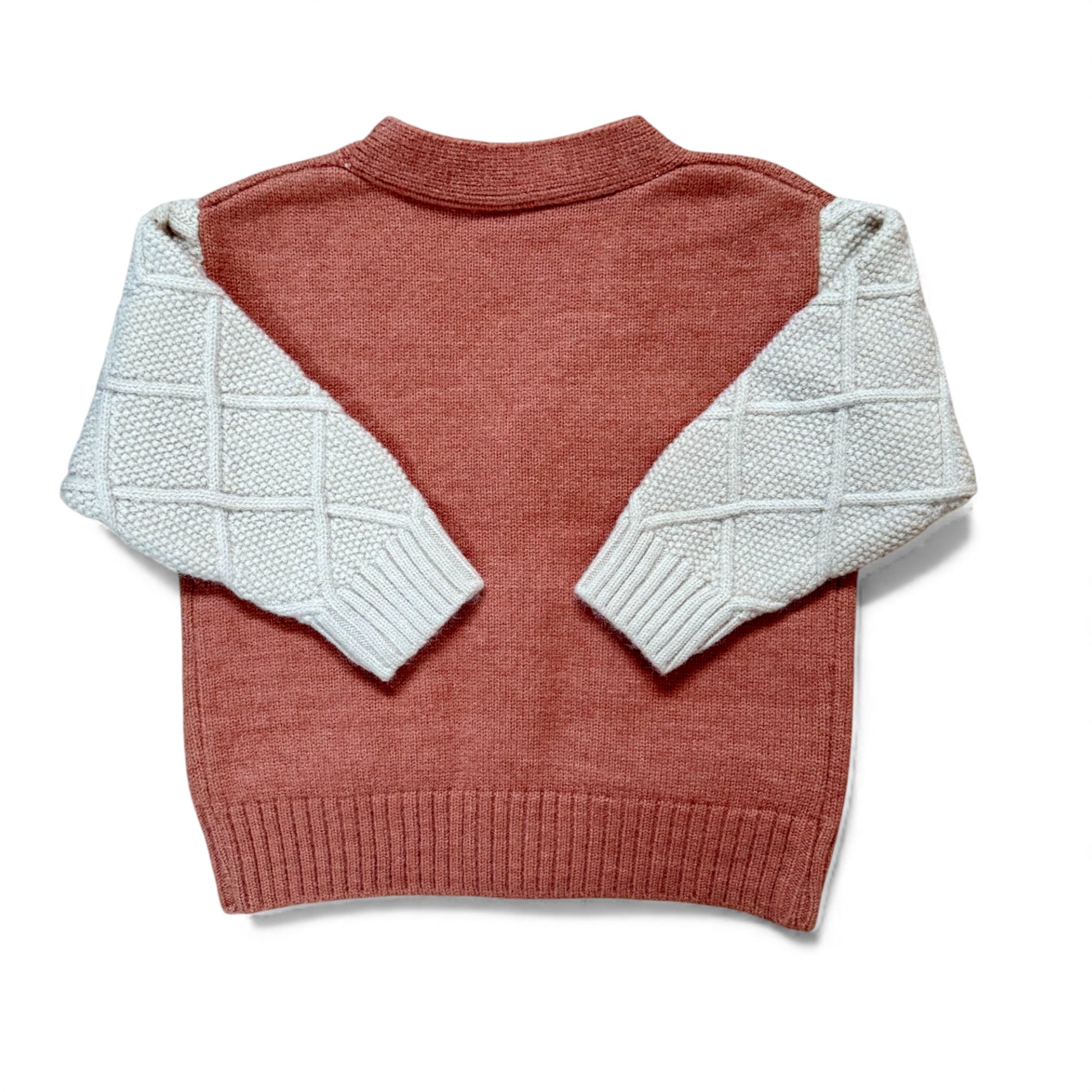 Back view of Stanley Cardigan showing drop shoulder fit and ribbed hem by That’s Not Fair London