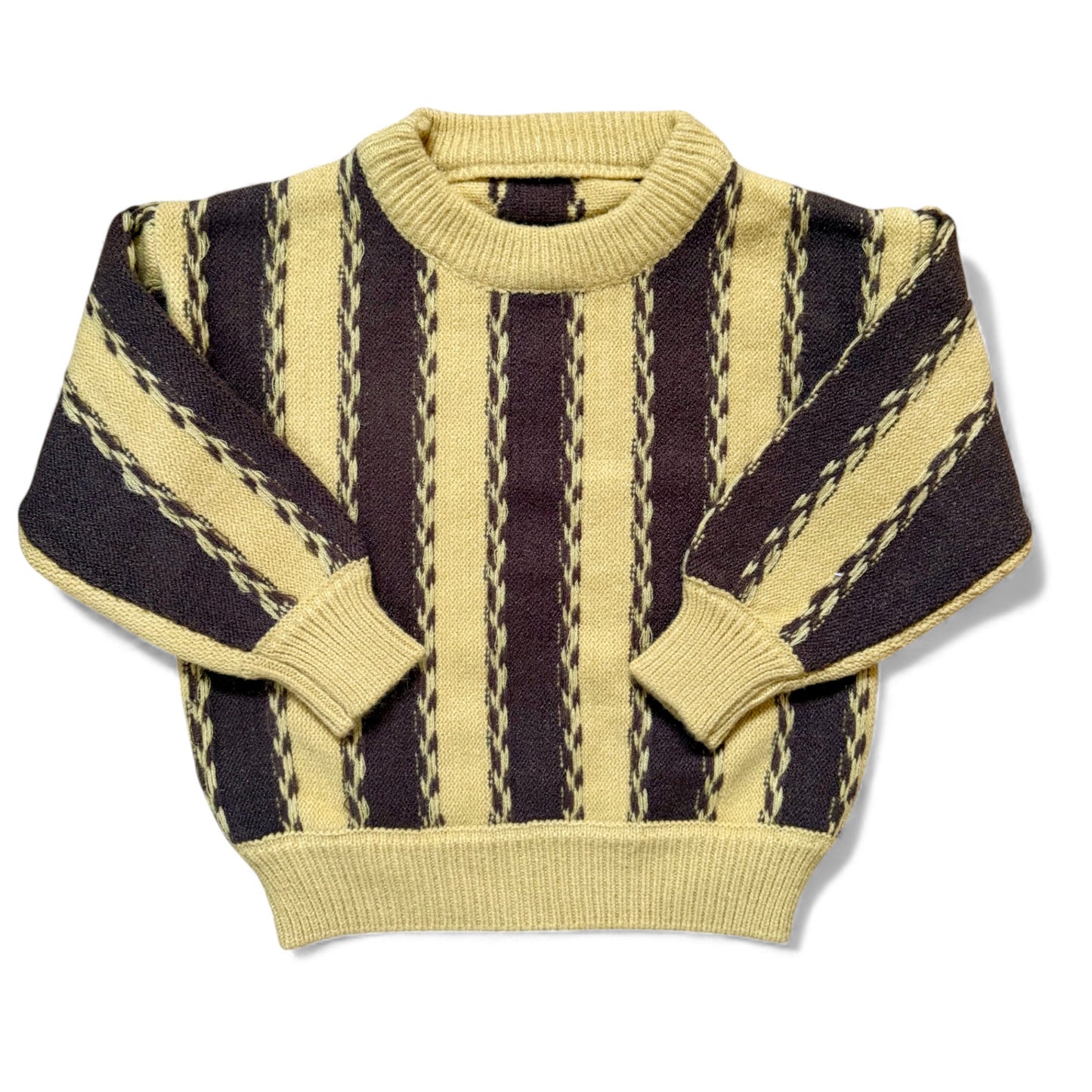 Daniel B Jumper by That’s Not Fair London, striped remnant yarn knit with plaited detailing