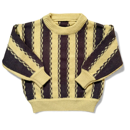 Daniel B Jumper by That’s Not Fair London, striped remnant yarn knit with plaited detailing