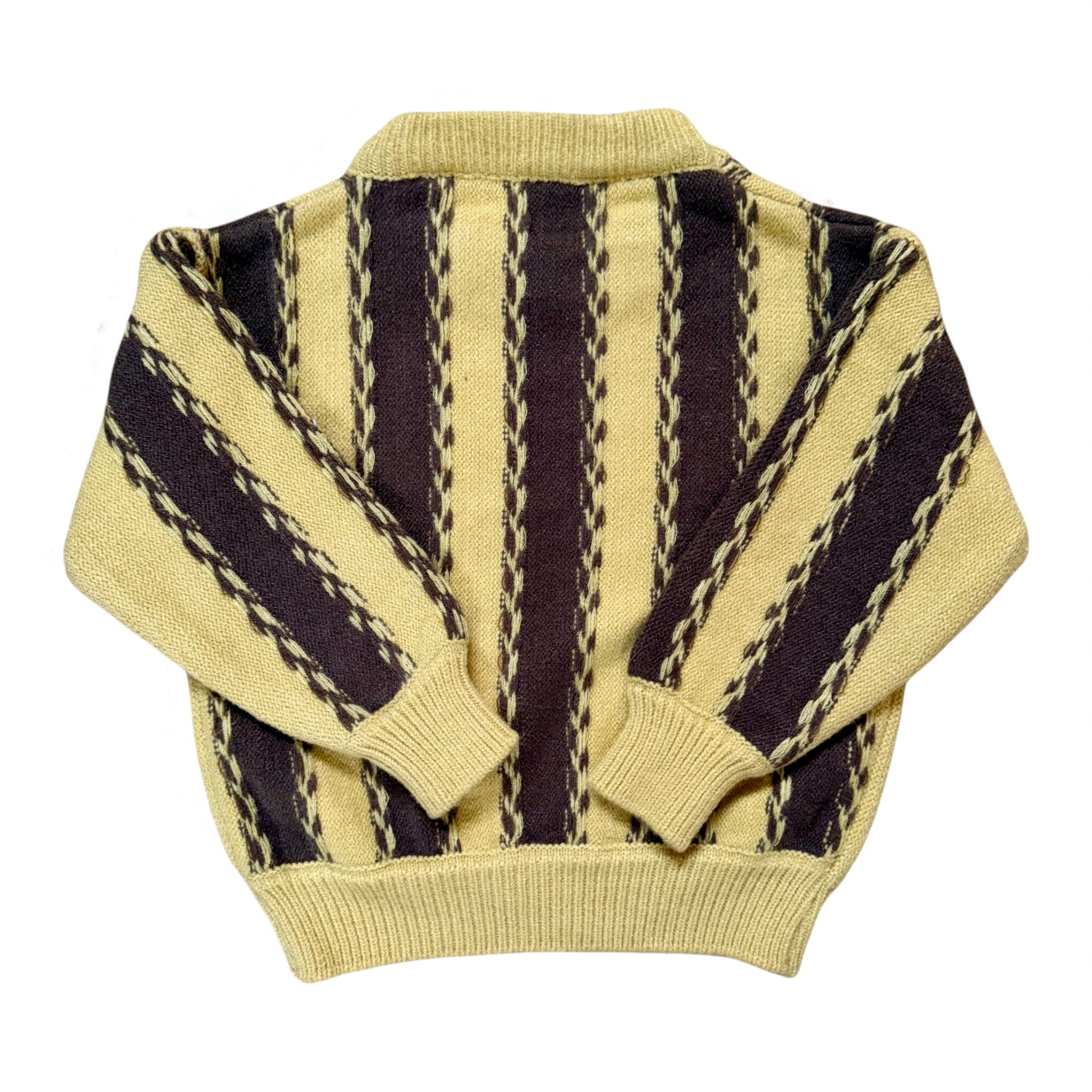 Back view of Daniel B Jumper showing vertical stripe knit and ribbed hem by That’s Not Fair London