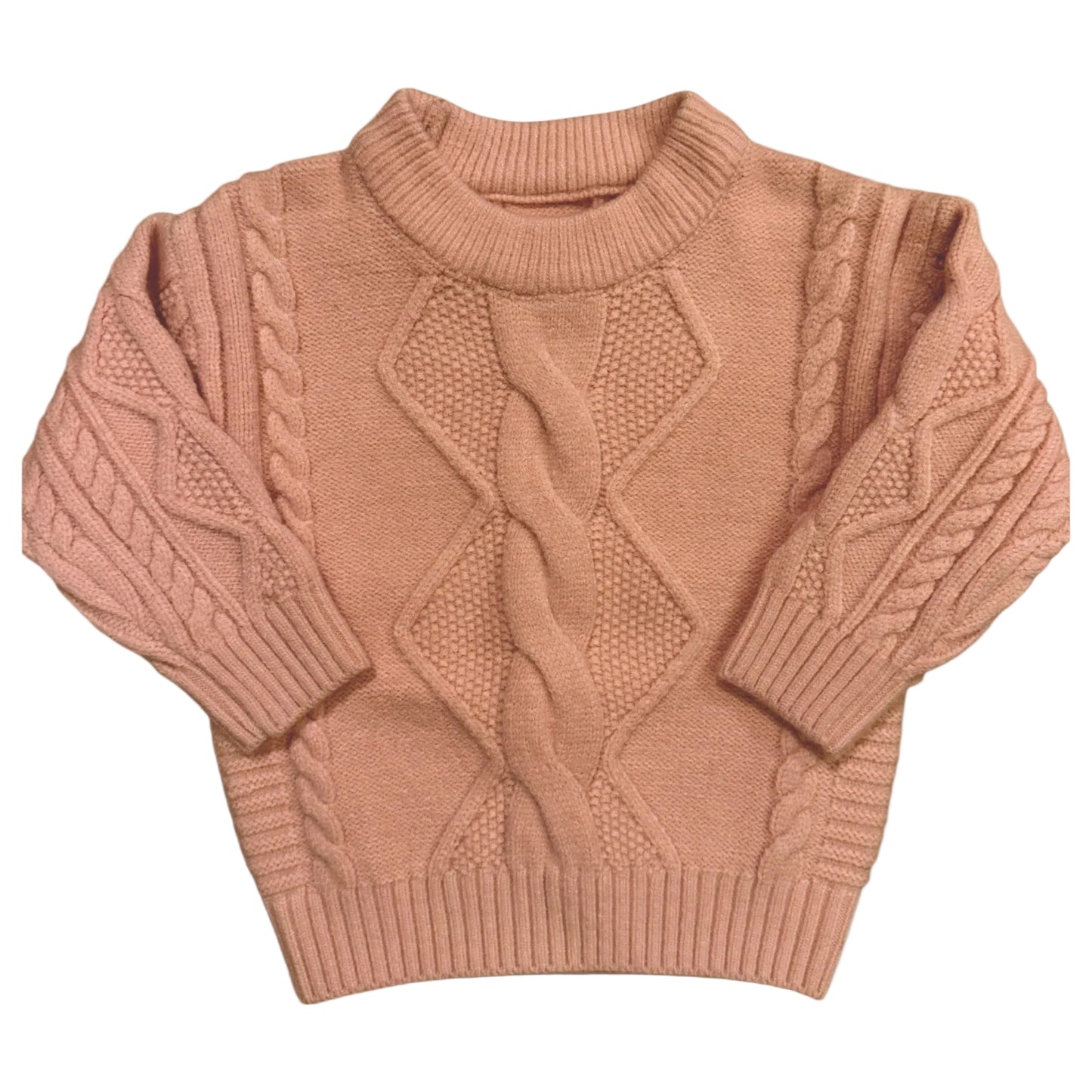 Beatrix Jumper by That’s Not Fair London, close-fitting children’s cable knit jumper from the Remnant Range with dropped shoulders and ribbed neckline