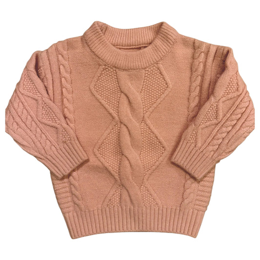 Beatrix Jumper by That’s Not Fair London, close-fitting children’s cable knit jumper from the Remnant Range with dropped shoulders and ribbed neckline