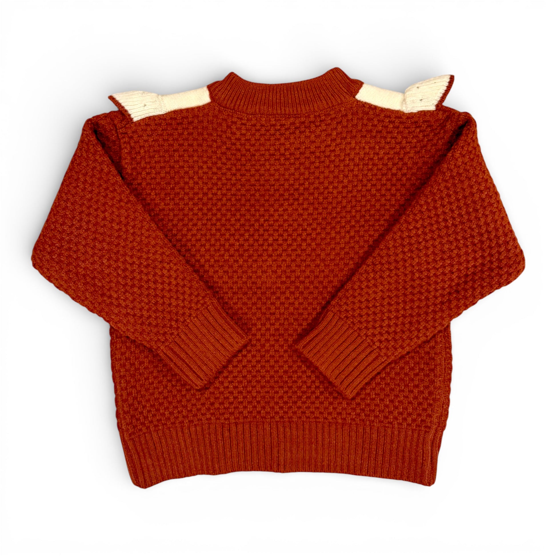 Back view of Rummie Jumper showing drop shoulder silhouette and structured waffle stitch knit, That’s Not Fair London
