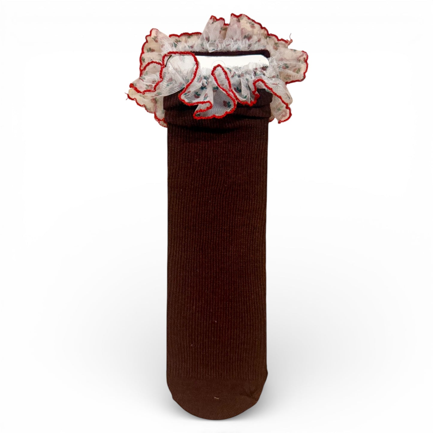 Fine ribbed children’s sock with tulle frilled trim, un-heeled design