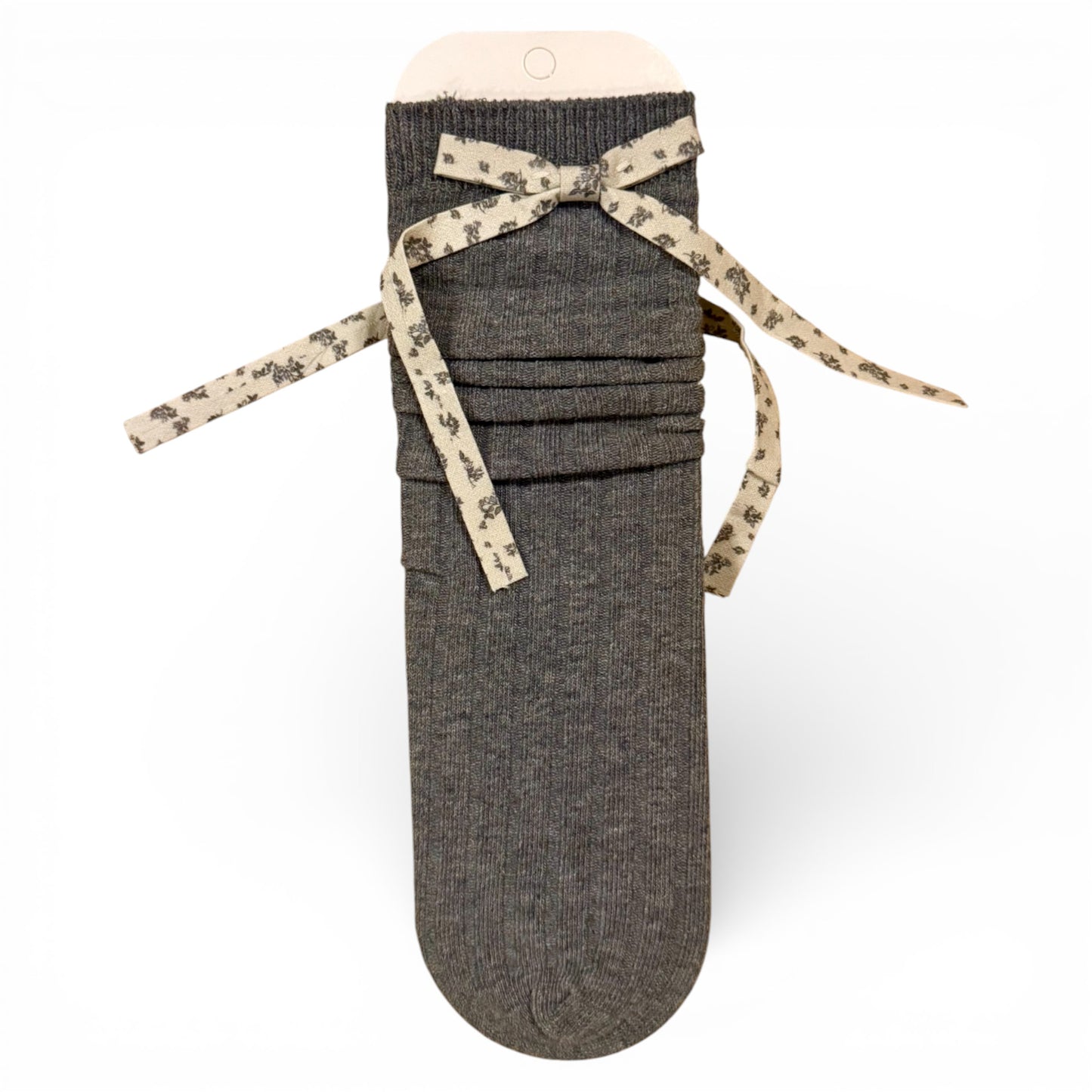 Ribbed children’s sock with cotton paisley bow detail, un-heeled design
