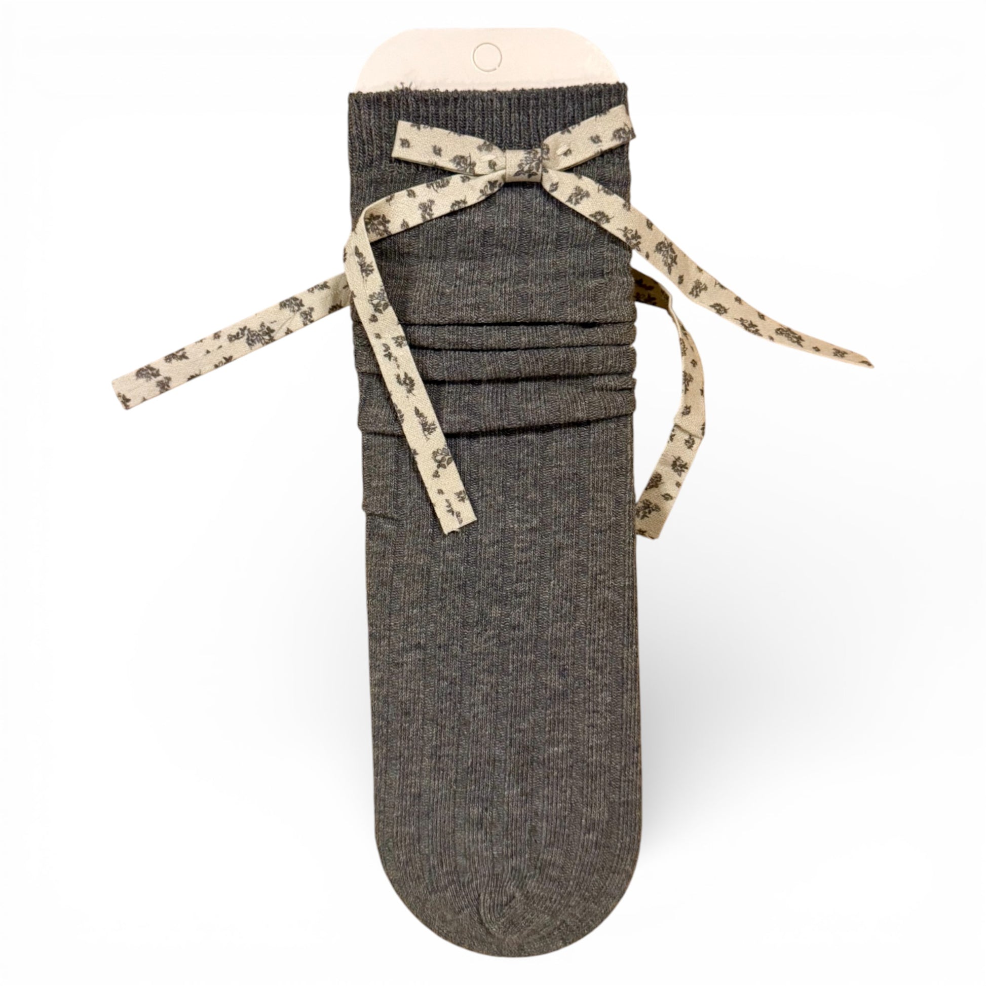 Ribbed children’s sock with cotton paisley bow detail, un-heeled design