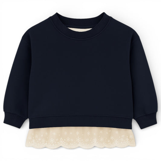 Children’s cotton jersey tracksuit with lace hem sweatshirt and wide straight-leg trousers by That’s Not Fair London