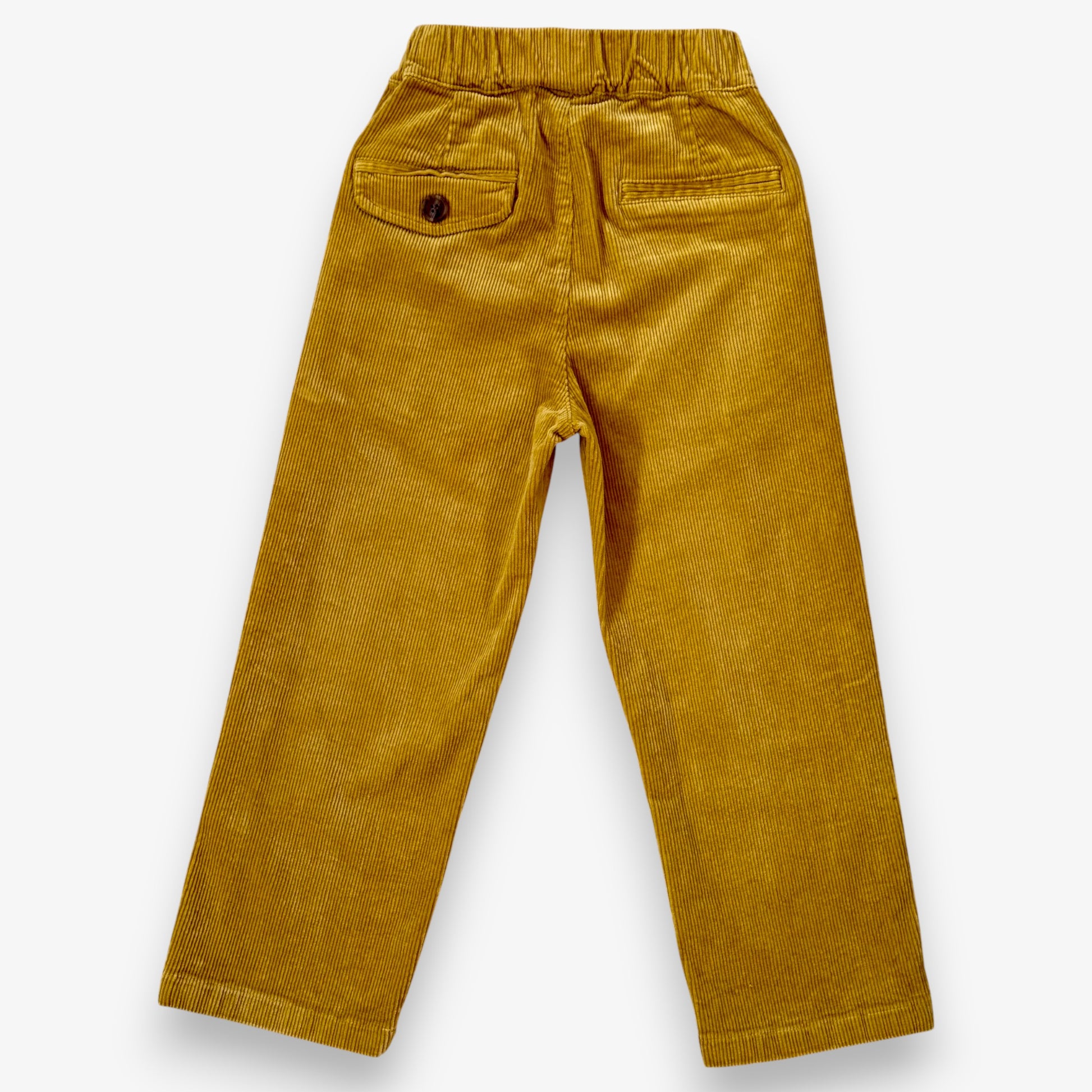 Marigold corduroy children’s trousers with straight leg, elastic waistband and mock welt pocket detail by That’s Not Fair London