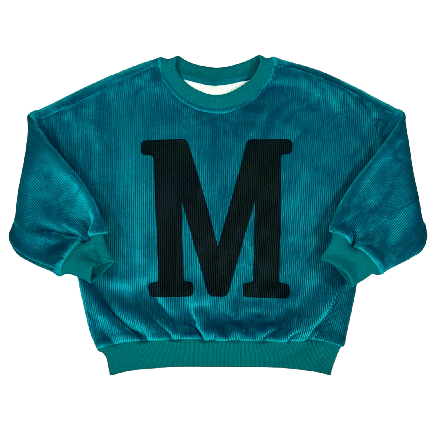 Front view of the high-green Mario Jumper with bold Tuscan-style M across the chest.