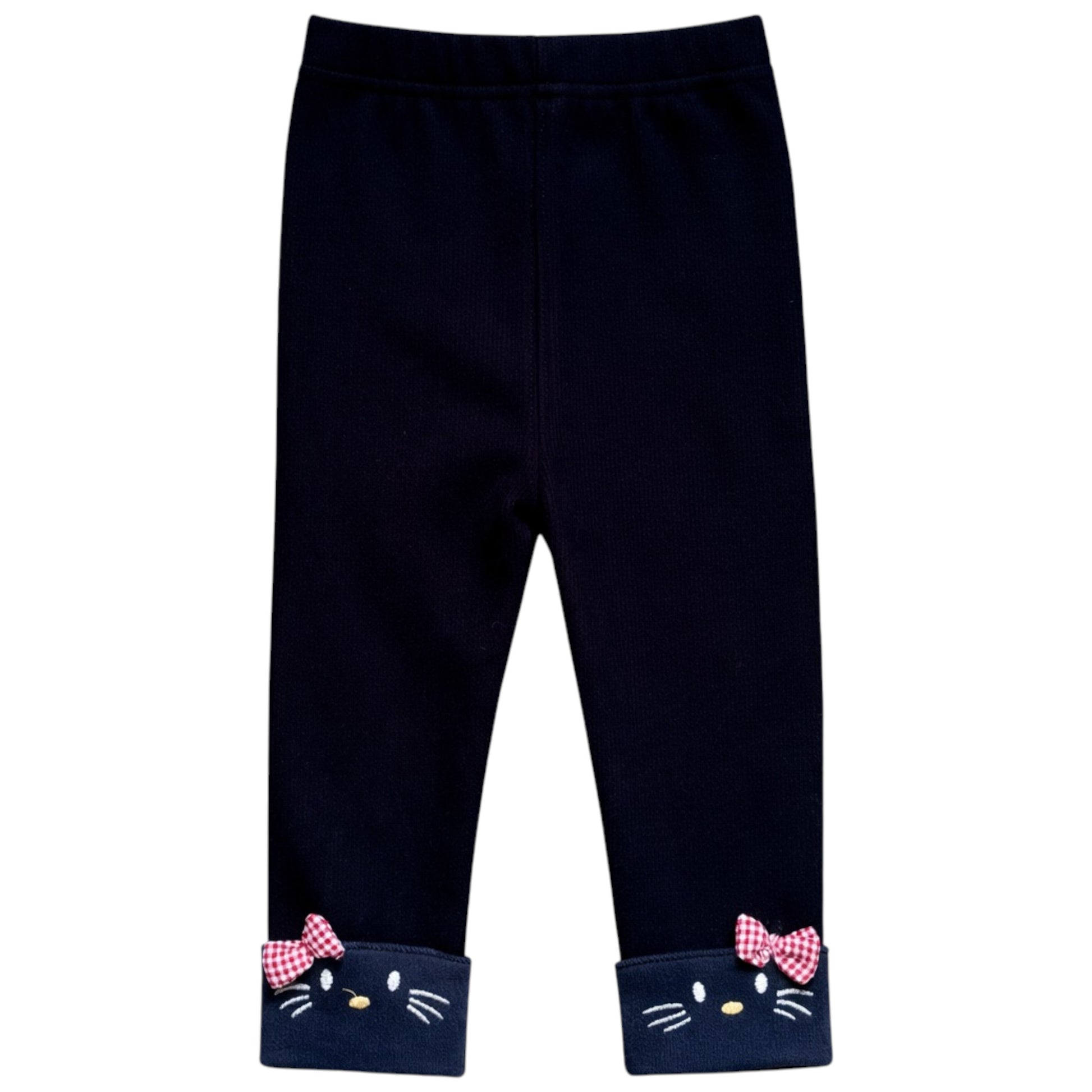 Children’s black fleece lined leggings with embroidered cuff details and bow trim by That’s Not Fair London