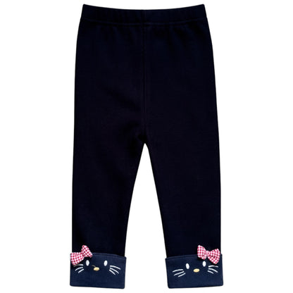 Children’s black fleece lined leggings with embroidered cuff details and bow trim by That’s Not Fair London