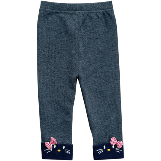 Children’s black fleece lined leggings with embroidered cuff details and bow trim by That’s Not Fair London