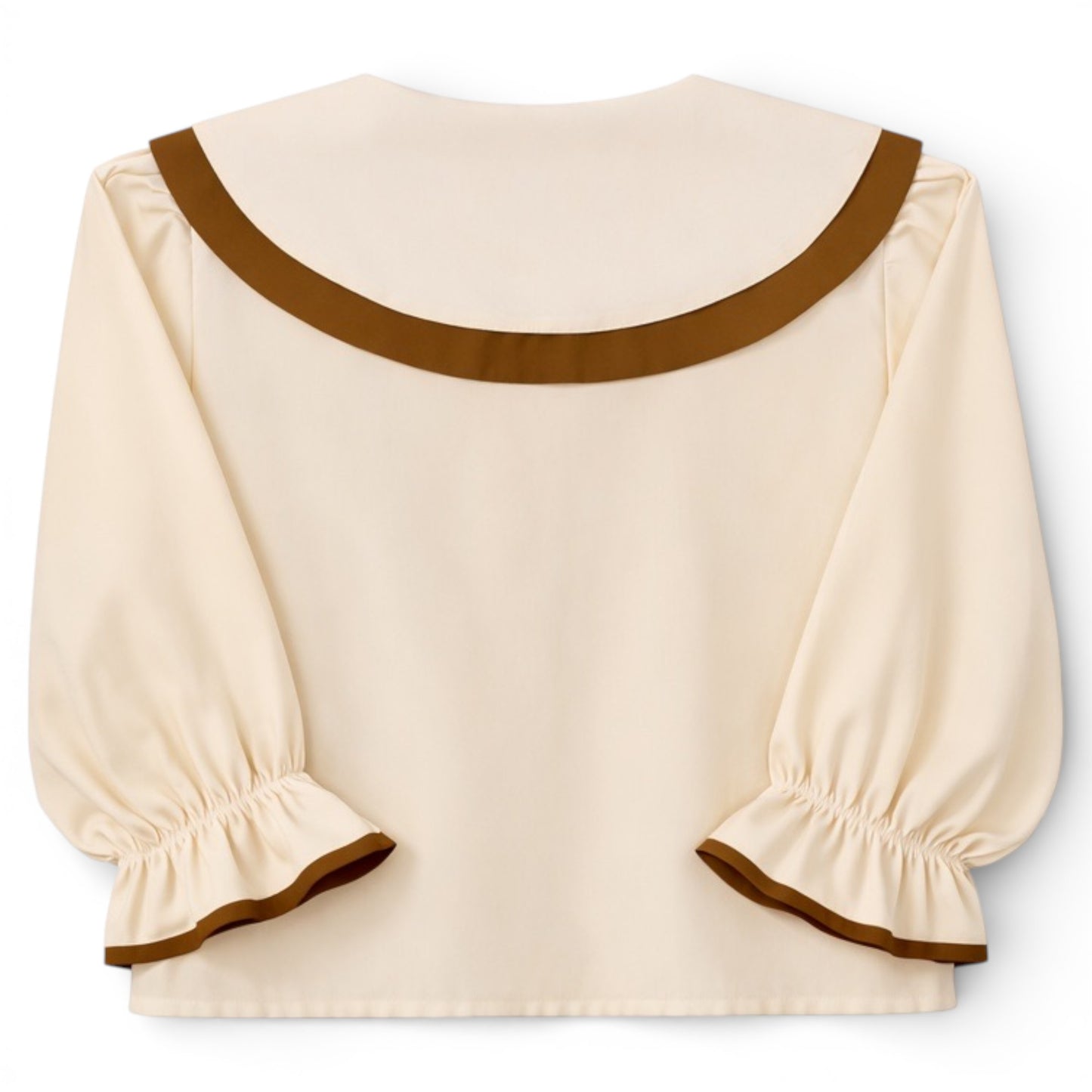 Cream & Olive cotton blouse with double sailor collar, contrast trim, and elasticated sleeves