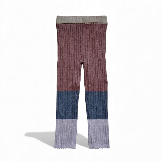 Ribbed colour-block children’s leggings organic cotton — front view.