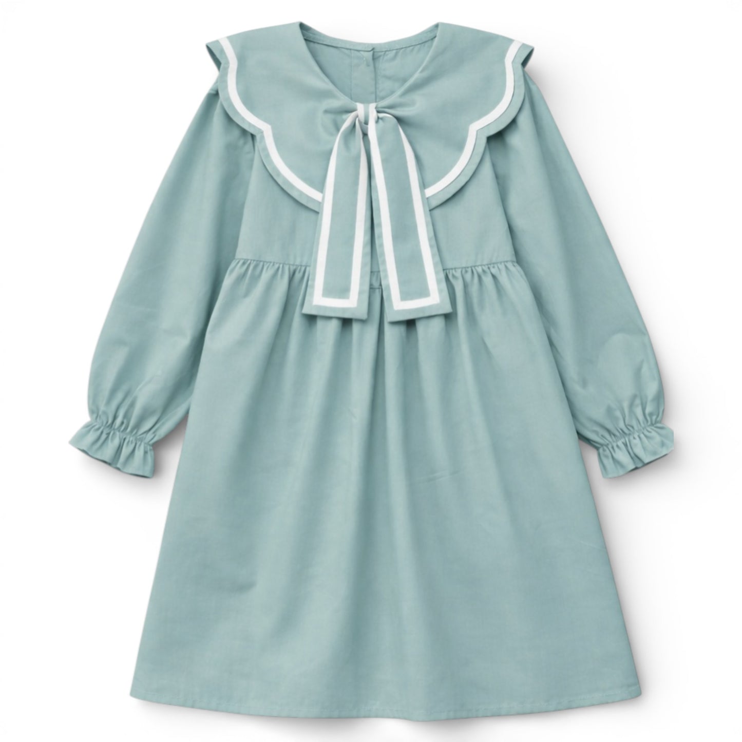 Empire line girls dress with scalloped contrast collar and bow detail by That’s Not Fair London.